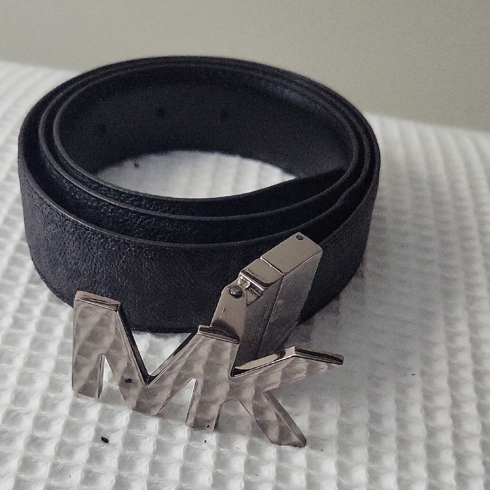 Michael Kors Black Leather Belt with Silver Buckle